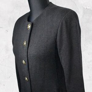 St. John Separates Black Long Cardigan Sweater Gold Logo Buttons - Women's P